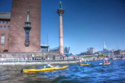 Stockholm City Evening Kayak Tour - Stockholm City Hall from the water: the stop that gives the trip its anchor